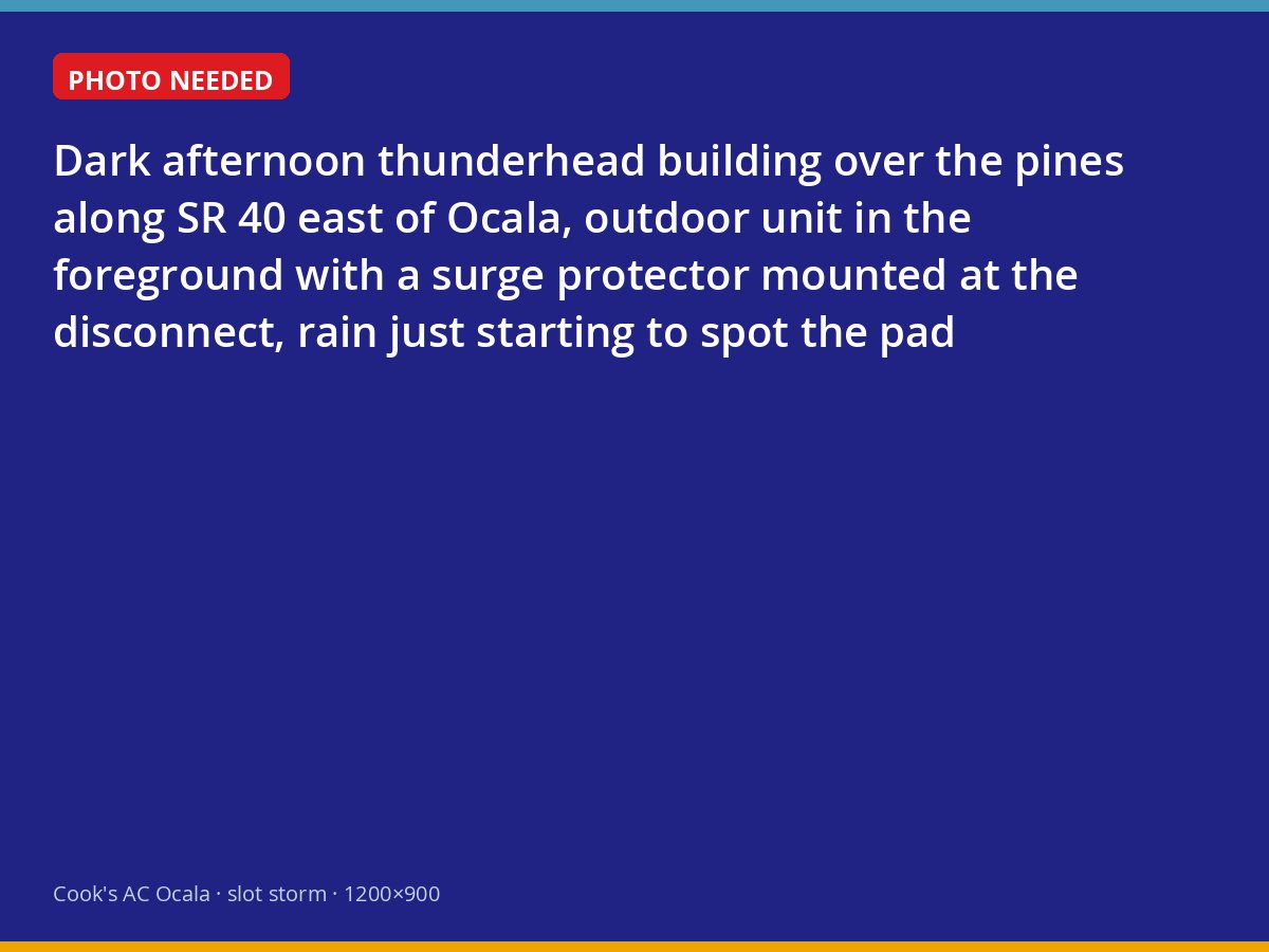 Thunderstorm building over the Ocala National Forest behind an outdoor AC unit with a surge protector