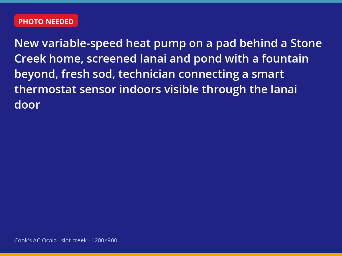 Newly installed heat pump behind a Stone Creek home overlooking a pond