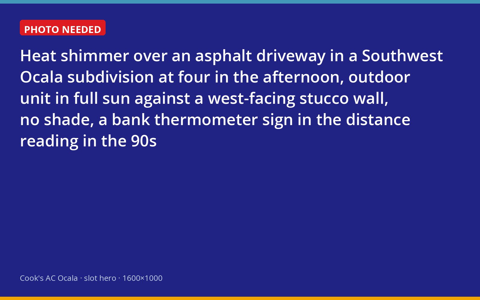 Outdoor AC unit in full afternoon sun against a west wall in Ocala