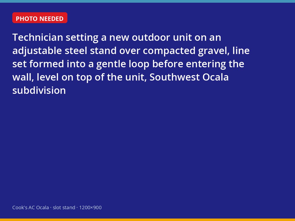 New outdoor unit on an adjustable stand with a looped line set in Southwest Ocala