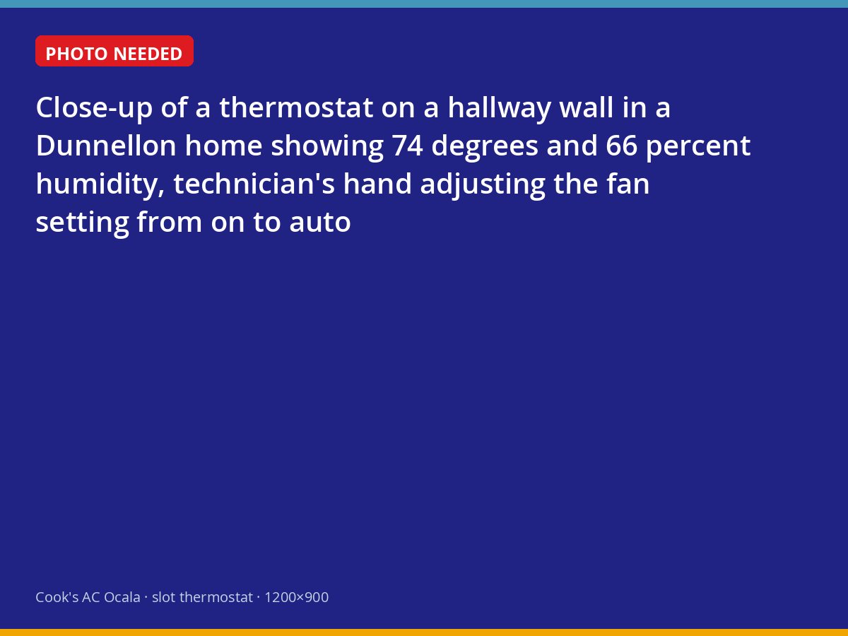 Thermostat in a Dunnellon home showing 66 percent humidity while the technician changes the fan setting
