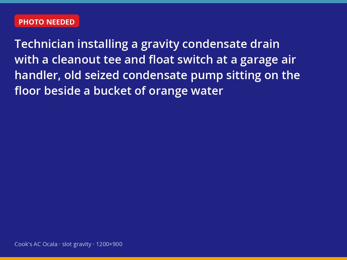 New gravity drain and float switch replacing a scaled condensate pump at an Ocala-area home