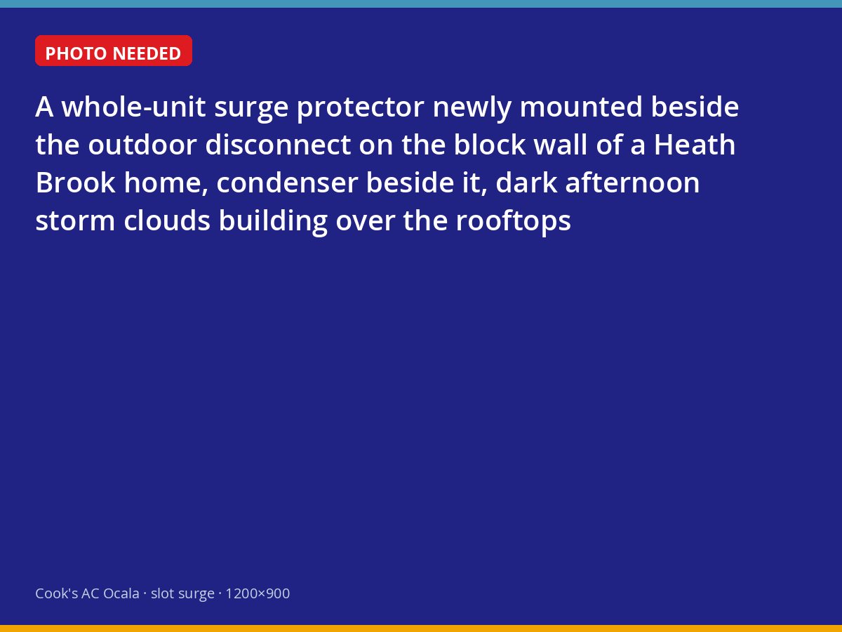 Surge protector installed at an outdoor AC disconnect in Heath Brook with storm clouds overhead