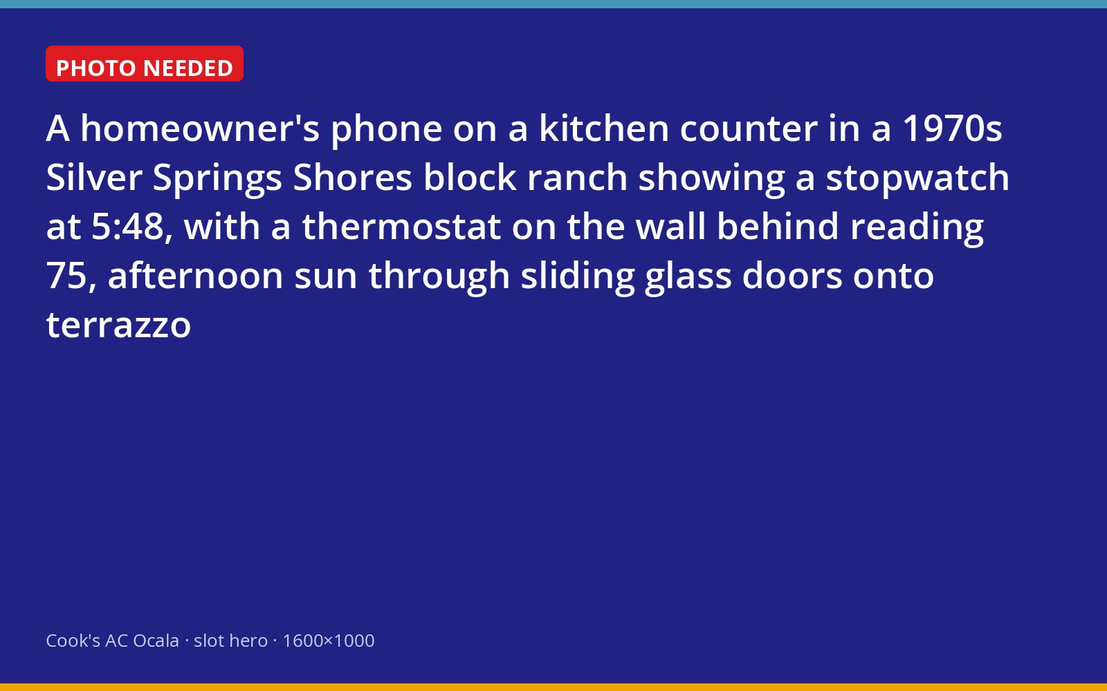 Stopwatch on a phone timing an air conditioner's cycle in a Silver Springs Shores kitchen
