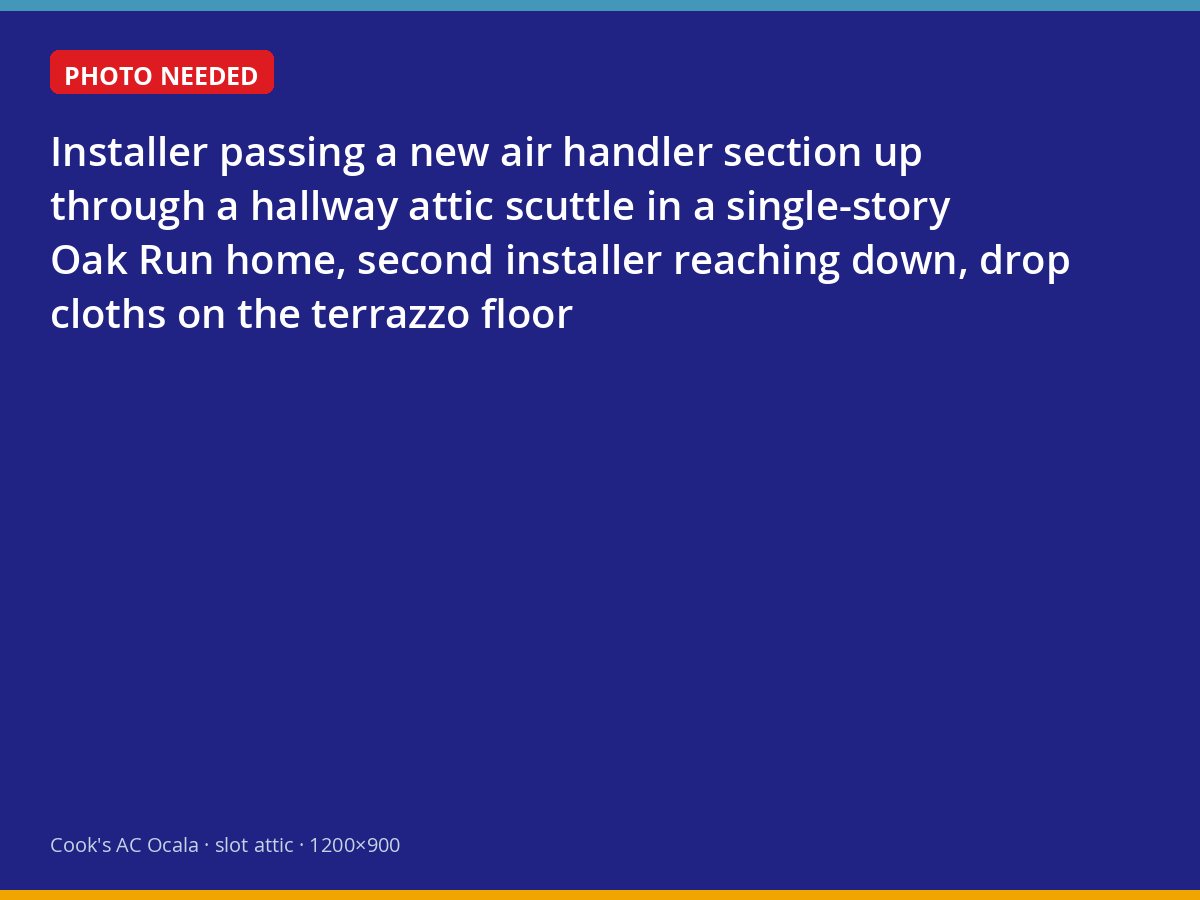 Installers lifting a new air handler into the attic of an Oak Run home