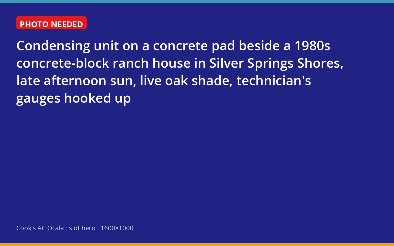 Cook's technician checking an outdoor air conditioning unit beside a block home in Silver Springs Shores