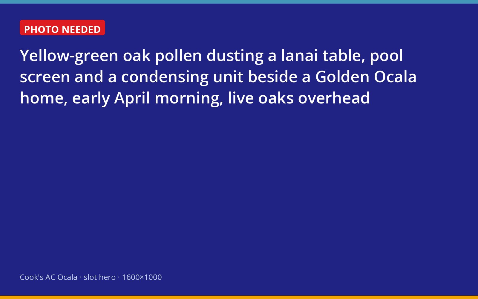 Spring oak pollen coating a lanai and outdoor unit at a Golden Ocala home
