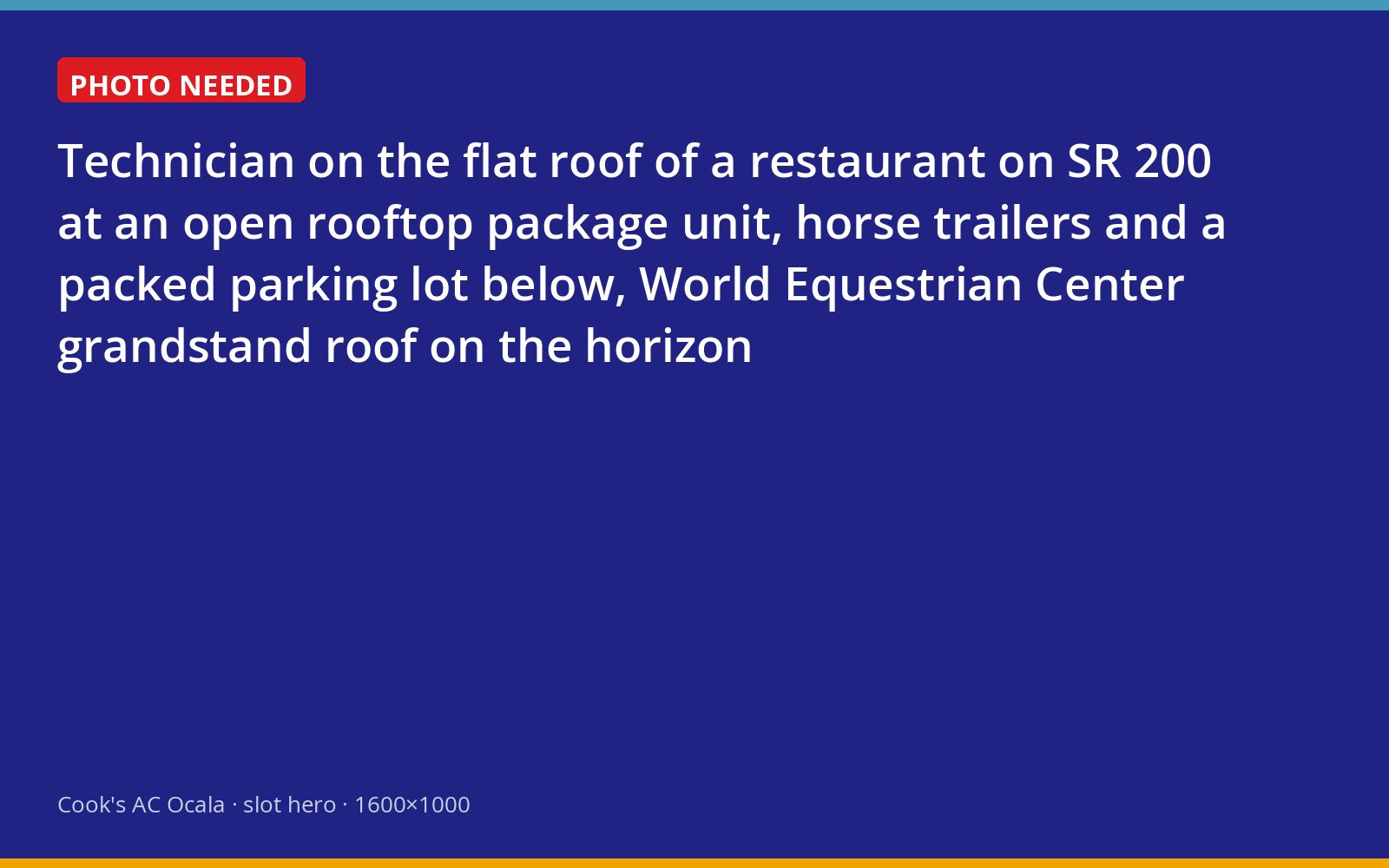 Cook's technician servicing a rooftop unit above a busy SR 200 restaurant during show season
