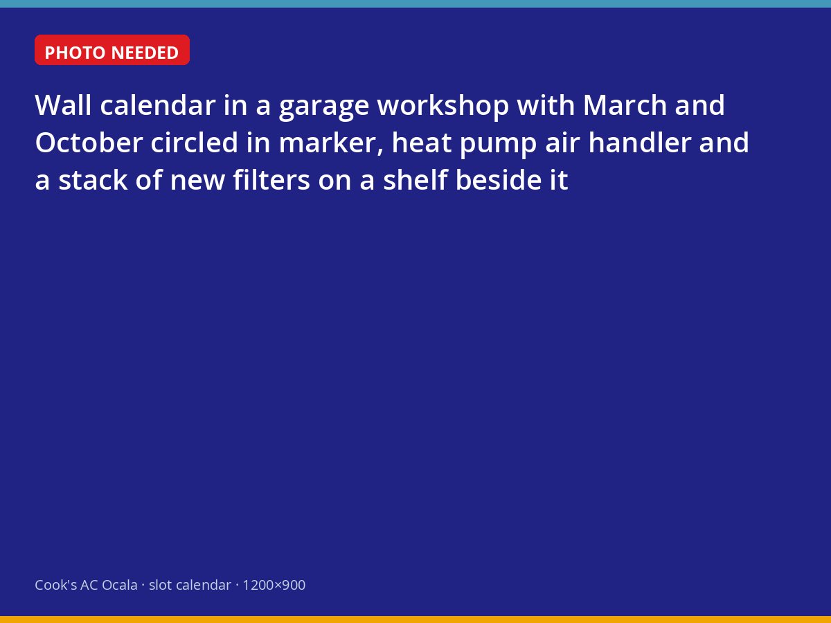 Garage calendar with Ocala's two heat pump tune-up months marked