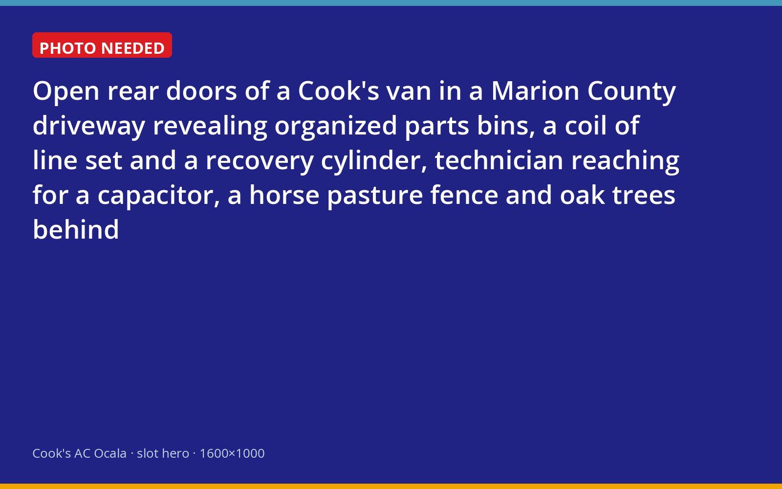 Stocked Cook's service van parked at a horse-country home near Ocala